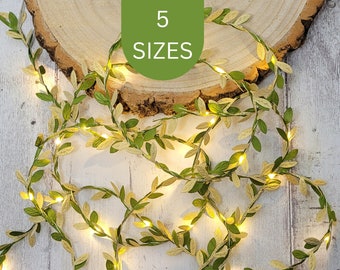 Green & Gold Leaf Fairy Lights - Rustic Wedding Table Decor Garland -  Boho Bedroom Decor - LED String Lights - Home Decor Woodland Vine