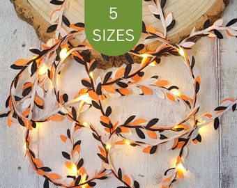 Orange Black & White Leaf Fairy Lights - Unique Halloween Party Decoration - Autumn Wedding Table Decor - Gothic Celebration String Lights