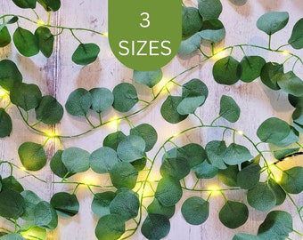 Eucalyptus Fairy Lights Garland - Rustic Wedding Table Decor  - Farmhouse Barn Reception Venue Lighting - Boho Staircase  Leaf String Lights