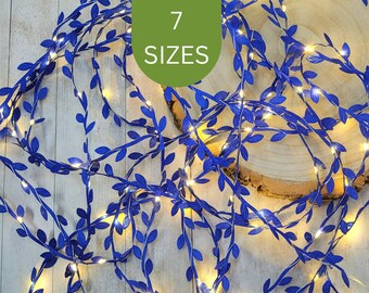 Royal Blue Leaf Fairy Lights - Navy Bedroom Decor - Wedding Table Decor -  Reception Party LED Lit Garland - Cobalt Living Room Home Decor