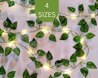 Ivy Fairy Lights - Ivy Garland Bedroom Decor - Rustic Wedding Decor - Boho Home Decor - Leaf Wedding Table Decor - Reception String Lights