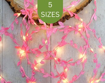 Pink Leaf Fairy Lights - Pastel Bedroom Decor - Pale Pink Home Decoration - Wedding Table Decor String Lights - Girl Baby Shower Lit Garland