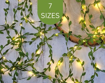 Green Leaf Fairy Lights for a Rustic Woodland Wedding Garland or Botanical Boho Bedroom - LED String Lights Home Decor Table Centerpiece