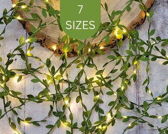 Green Leaf Fairy Lights - Rustic Wedding Table Decor Lighting - Boho Reception String Lights Garland - Woodland Bridal Shower Decoration