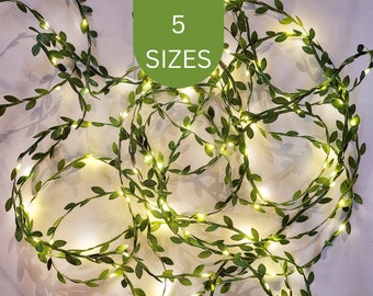 Extra Long Green Leaf Fairy Lights - Boho Bedroom Decor - Rustic Wedding Table Decor Garland - LED String Lights - Home Decor Woodland Vine