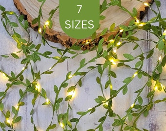 Green Leaf Fairy Lights - Rustic Wedding Table Decor Lighting - Boho Reception String Lights Garland - Woodland Bridal Shower Decoration