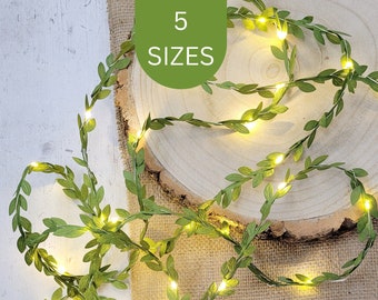 Green Leaf Fairy Lights - Rustic Wedding Table Decor Garland - Boho Bedroom Decor - Moss Home Decor String Lights -  Woodland Vine Bunting