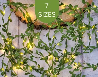 Green Leaf Fairy Lights - Rustic Wedding Table Decor Garland - Battery Boho Bedroom LED String Lights - Vine Leaves Room Decor