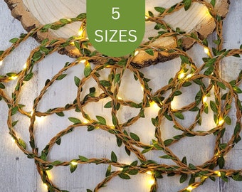 Green Vine Fairy Lights - Rustic Wedding Table Decor Garland - Boho Bedroom Decor - LED String Lights - Home Decor Faux Woodland