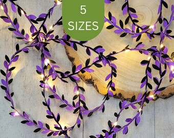 Purple & Black Leaf Fairy Lights - Gothic Wedding Table Decor - Dark Cottagecore Home - Witchy Bedroom String Lights - Halloween Garland