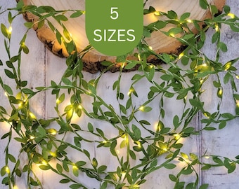 Extra Long Green Leaf Fairy Lights - Boho Bedroom Decor - Rustic Wedding Table Decor Garland - LED String Lights - Home Decor Woodland Vine