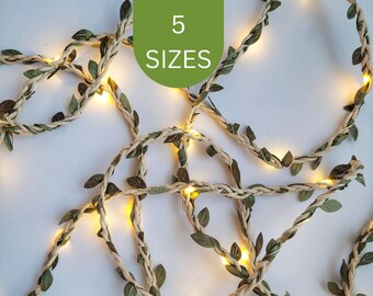 Green & Off White Vine Fairy Lights - Boho Bedroom Decor - Rustic Wedding Table Decor Garland - LED String Lights - Home Decor Faux Woodland