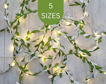 Green & White Leaf Fairy Lights - Rustic Wedding Table Decor Lighting -  Boho Sage Bedroom Home Garland - Vine Room String Lights Garland