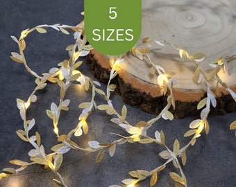 Gold & White Leaf Fairy Lights - Rustic Wedding Table Decor String Lights - Glamorous Reception Garland Decoration - Home Decor Centerpiece