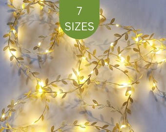Gold Leaf Fairy Lights - Wedding Table Decor Centerpiece - Metallic Reception String Lights Vine - Bedroom Decor Pre Lit LED Garland
