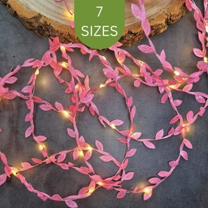Pink Leaf Fairy Lights - Pastel Bedroom Decor - Pale Pink Home Decoration - Wedding Table Decor String Lights - Girl Baby Shower Lit Garland