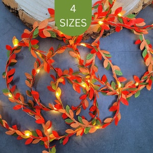 Autumn Decor Fairy Lights - Fall Home Decoration - Autumn Wedding Table String Lights - Thanksgiving Dining Garland - Orange Red Green Leaf