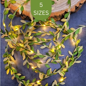 Green & Gold Leaf Fairy Lights - Rustic Wedding Table Decor Garland -  Farmhouse Christmas LED String Lights - Festive Holiday Home Decor
