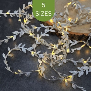 White & Silver Leaf Fairy Lights - Rustic Wedding Table Decor String Lights - Glamorous Reception Venue Decoration - Metallic Lit Garland