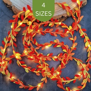 Autumn Decor Fairy Lights - Fall Home Decoration - Autumn Wedding Table String Lights - Rustic Thanksgiving Garland - Orange Red Yellow Leaf
