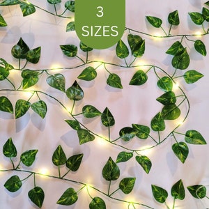 Extra Long Ivy Fairy Lights - Boho Bedroom String Lights - Rustic Woodland Wedding Reception Decor - Large Table Runner - Lit Leaf Garland