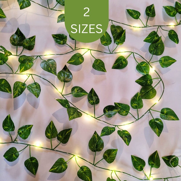 Extra Long Ivy Fairy Lights - Boho Bedroom String Lights - Rustic Woodland Wedding Reception Decor - Large Table Runner - Lit Leaf Garland