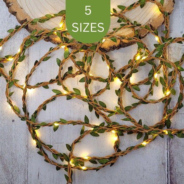 Green Vine Fairy Lights - Rustic Wedding Table Decor Garland - Boho Bedroom Decor - LED String Lights - Home Decor Faux Woodland