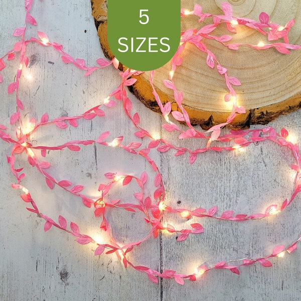 Pink Leaf Fairy Lights - Pastel Bedroom Decor - Pale Pink Home Decoration - Wedding Table Decor String Lights - Girl Baby Shower Lit Garland