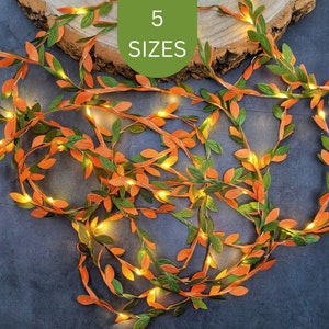Green & Orange Leaf Fairy Lights - Rustic Autumn Home Decor - Fall Wedding Table String Lights Centerpiece - Thanksgiving Decoration Garland