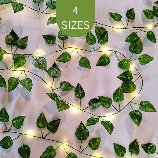 Ivy Fairy Lights - Ivy Garland Bedroom Decor - Rustic Wedding Decor - Boho Home Decor - Leaf Wedding Table Decor - Reception String Lights