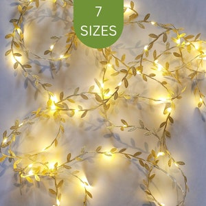 Gold Fairy Lights Garland - Rustic Christmas Table Decor String Lights - Festive Holiday Home Decorations - Seasonal Fireplace Mantle