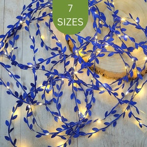 Royal Blue Leaf Fairy Lights - Navy Bedroom Decor - Wedding Table Decor -  Reception Party LED Lit Garland - Cobalt Living Room Home Decor