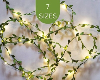 Green Leaf Fairy Lights for a Rustic Woodland Wedding Garland or Botanical Boho Bedroom - LED String Lights Home Decor Table Centerpiece