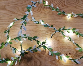 Green & Silver Leaf Fairy Lights - Christmas Lit Garland - Christmas Lights -  Festive Holiday Decorations - Seasonal Home Decor