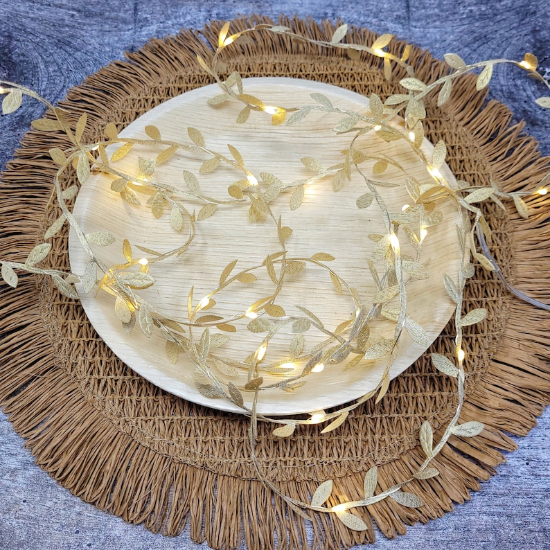 Gold Leaf Fairy Lights Wedding Table Decor Centerpiece Metallic Reception String Lights Unique Indoor Lit Garland LED Bedroom Decor image 9