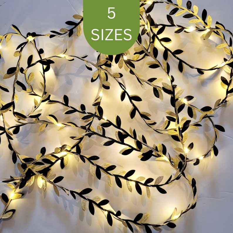 Black & Gold Leaf Fairy Lights 40th 50th Birthday Party Table Decor Wedding Reception String Lighting Engagement Celebration Garland image 1