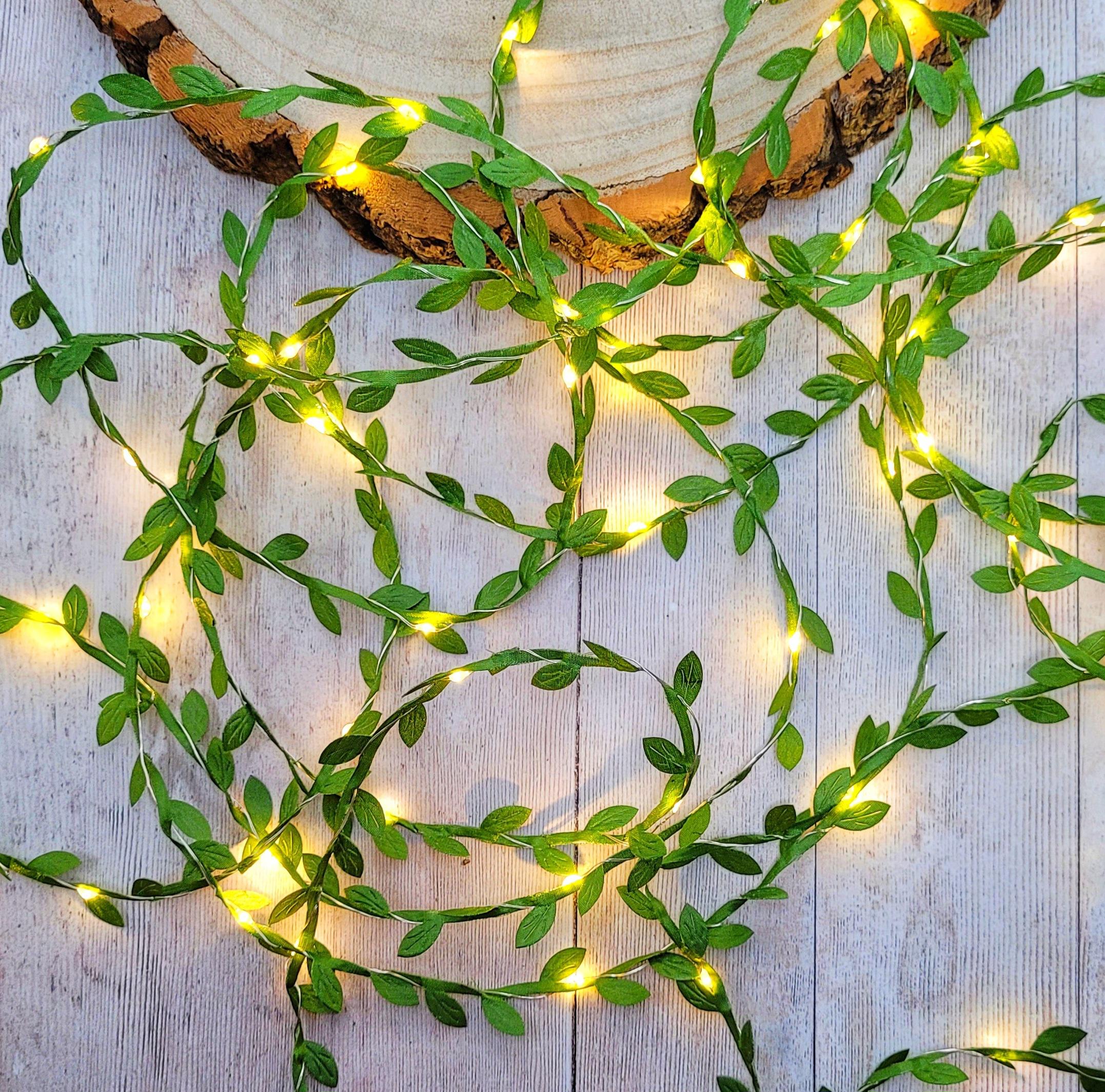 Green Leaf Fairy Lights - Boho Bedroom Decor - Rustic Wedding Table Decor Garland - Christmas LED String Lights - Woodland Home Decor Vine