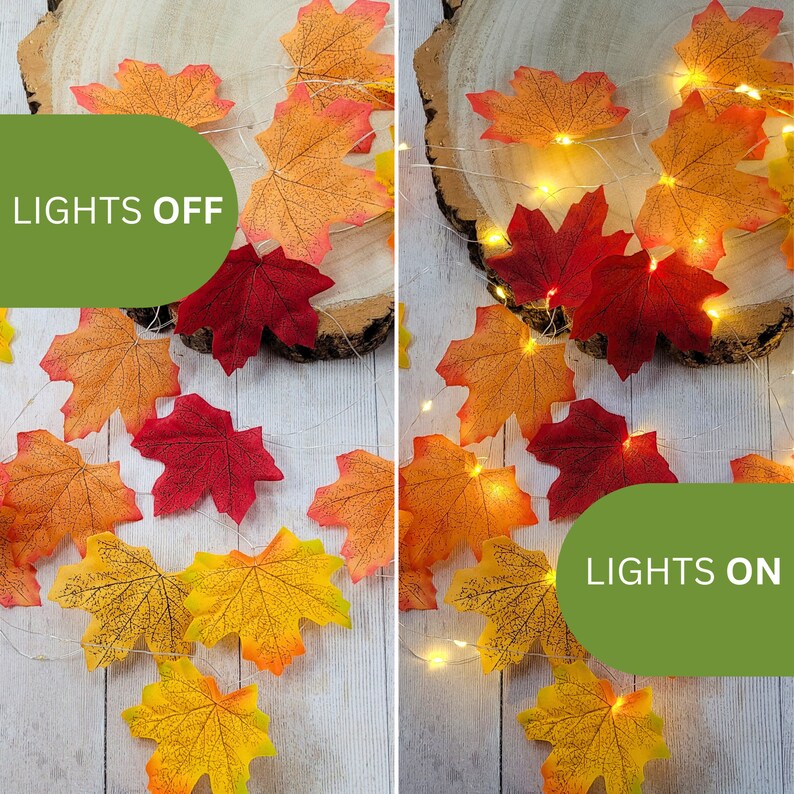 Autumn Leaf Fairy Lights Rustic Autumn Decor Fall Leaves Wedding Table Lighting Thanksgiving Garland Halloween Party String Lights image 6