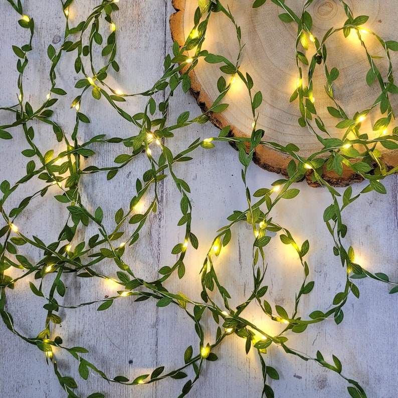 Green Leaf Fairy Lights Boho Bedroom Decor Rustic Wedding Table Decor Garland LED String Lights Home Decor Faux Woodland Vine image 7