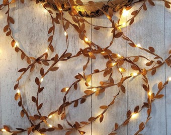 Brown Leaf Fairy Lights - Rustic Wedding Decor - Woodland Table Centerpiece - LED Twig Branch Vine String Lights - Autumn Fall Home Decor