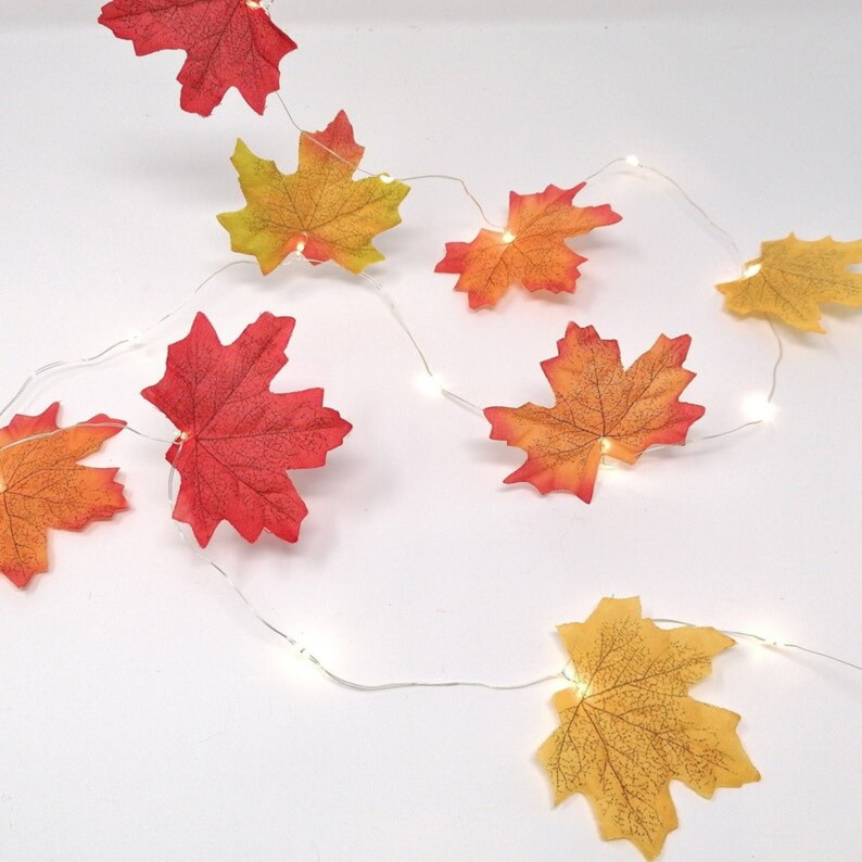 Autumn Leaf Fairy Lights Rustic Autumn Decor Fall Leaves Wedding Table Lighting Thanksgiving Garland Halloween Party String Lights image 2