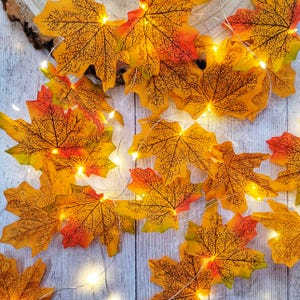 Autumn Leaf Fairy Lights - Rustic Autumn Decor - Fall Leaves Wedding Table Lighting - Thanksgiving Garland - Halloween Party String Lights