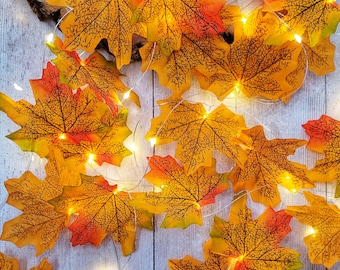 Autumn Leaf Fairy Lights - Rustic Autumn Decor - Fall Leaves Wedding Table Lighting - Thanksgiving Garland - Halloween Party String Lights