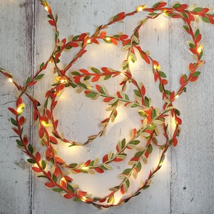 Gold Green & Red Leaf Fairy Lights Christmas Table Lit Garland Festive Holiday Home Decor Rustic Wedding LED String Lights Decoration image 8