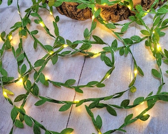 Green Leaf Fairy Lights - Rustic Wedding Table Decor Lighting - Boho Reception String Lights Garland - Woodland Bridal Shower Decoration