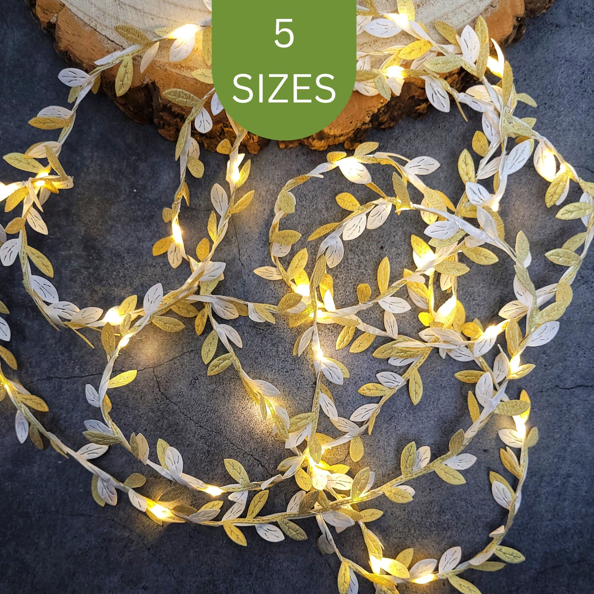 Gold & White Leaf Fairy Lights - Rustic Wedding Table Decor String Lights