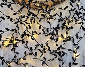 Black Leaf Fairy Lights - Gothic Wedding Table Decor Garland - Dark Academia Bedroom - Witchy Goth Home Decor - LED Halloween String Lights
