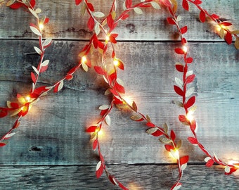 Red & Gold Leaf Fairy Lights - Wedding Table Decor - Indian Wedding Garland - String Lights - Festive Christmas Decor - Holiday Decoration