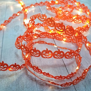 Halloween Pumpkin Fairy Lights - Spooky Table Centerpiece - Gothic Decoration Garland - Orange Autumn Fall Home - Unique Party String Lights