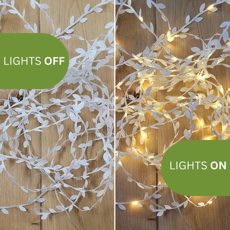 White Leaf Fairy Lights Rustic Wedding Reception Decor Classic Bridal Shower Table Garland Boho Bedroom Home Decor String Lights image 4